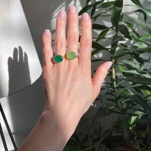 Green gemstone 925 silver gold plated stacking ring